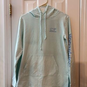 Vineyard Vines Aqua and White Striped Pullover